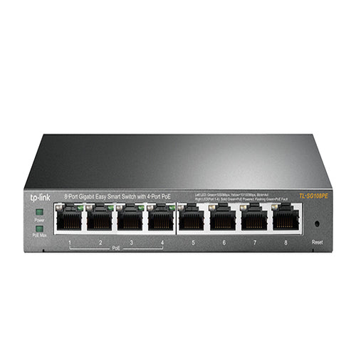 TP-Link TL-SG108PE 8-Port Gigabit Easy Smart Switch with 4-Port PoE, 55W IEEE 802.3af, Fanless, VLAN Features TP-Link TL-SG108PE 8-Port Gigabit Easy Smart Switch with 4-Port PoE, 55W IEEE 802.3af, Fanless, VLAN Features